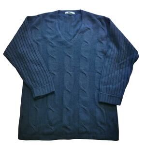 Vtg Limited Black Lambswool Angora Cable Knit Sweater Men’s Large Tall V Neck